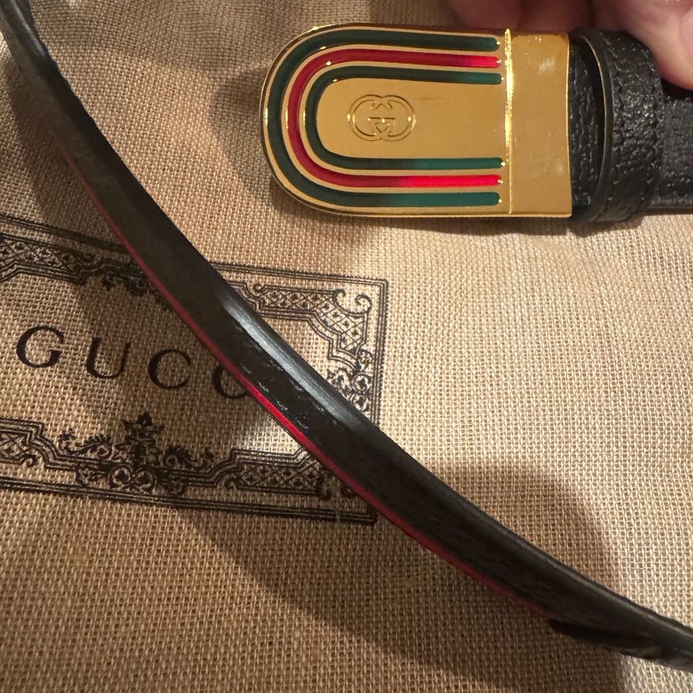 Gucci Men's 105/42 Black Blue Red Web Stripe GG Buckle Belt - Picture 4 of 9